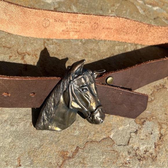 Virgins Saints & Angels Brown Belt with Silver Horse Buckle Western boho style